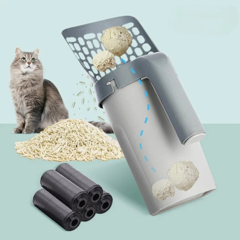 Pala para arena de gatos con depósito integrado y bolsas higiénicas